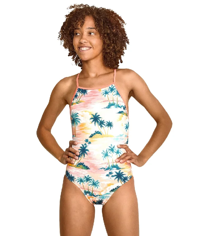 Speedo Vibe Women's The One Printed One Piece Swimsuit Palm Island Color-Block Bikini