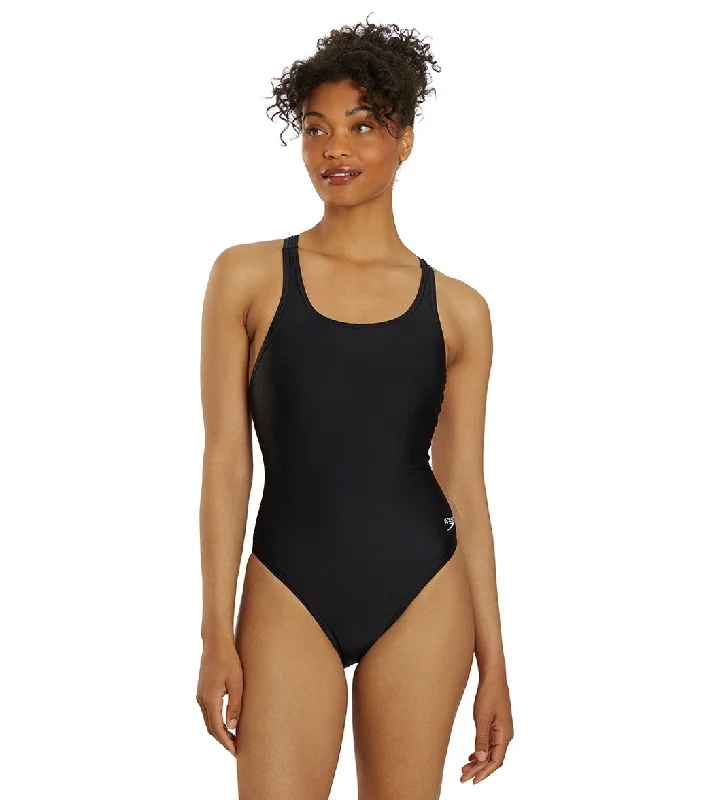 Speedo Women's Learn To Swim Pro LT Superpro One Piece Swimsuit Black Tropical Print Bikini