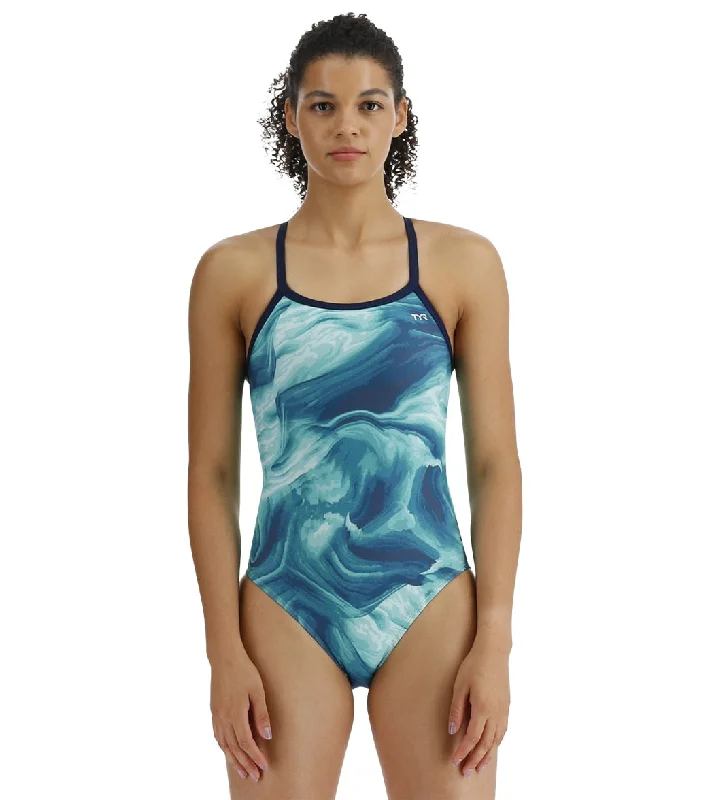 TYR Women's Mezio Diamondfit One Piece Swimsuit Teal/Multi Full Coverage Swimsuit