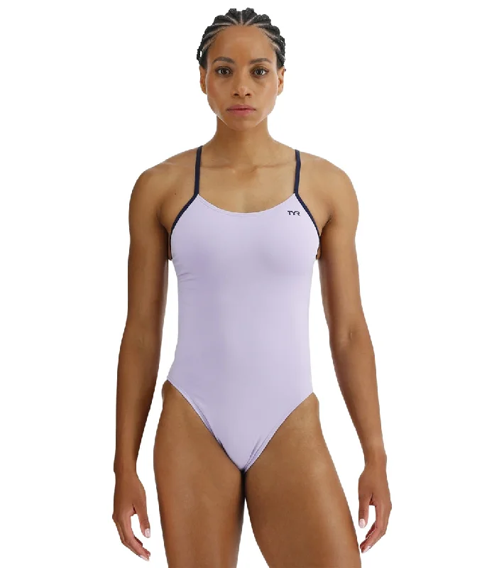 TYR Women's Solid Durafast Elite Cutoufit One Piece Swimsuit Lavender Ruched Swimwear Set