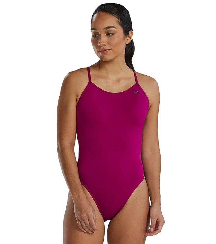 TYR Women's Solid Durafast Elite Cutoufit One Piece Swimsuit Magenta Color-Block Bikini