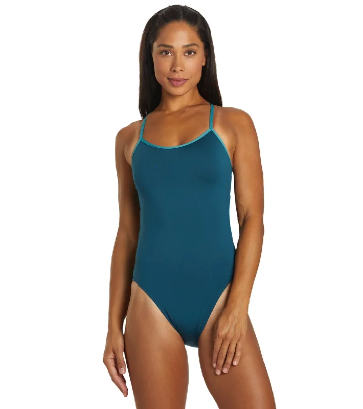 TYR Women's Solid Durafast Elite Trinityfit One Piece Swimsuit Majolica Beachy Ruffle Bikini