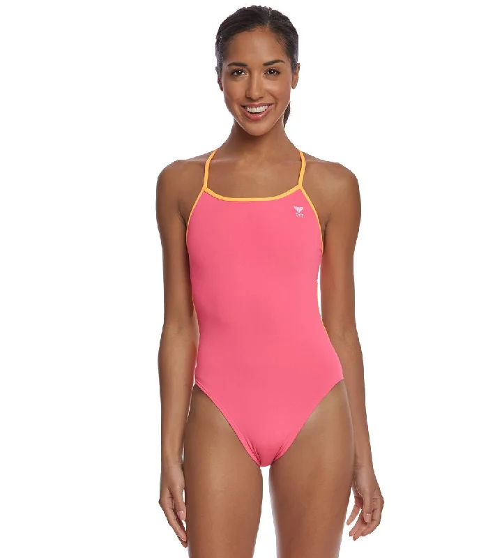 TYR Women's Solid Trinityfit One Piece Swimsuit Fluorescent Pink/Orange Classic Two-Piece Bikini