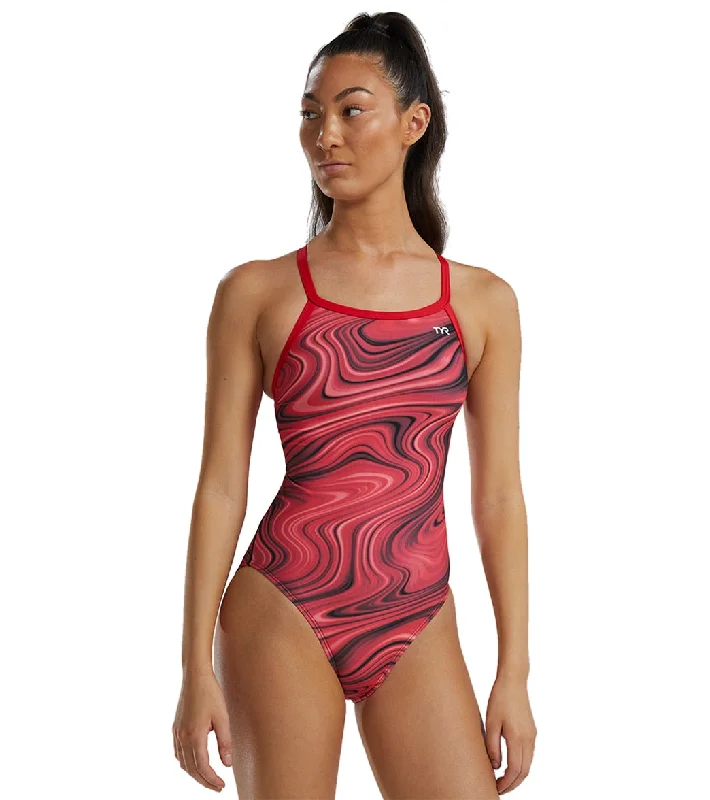 TYR Women's Vitality Durafast Elite Diamondfit One Piece Swimsuit Red Bold Swimsuit Design