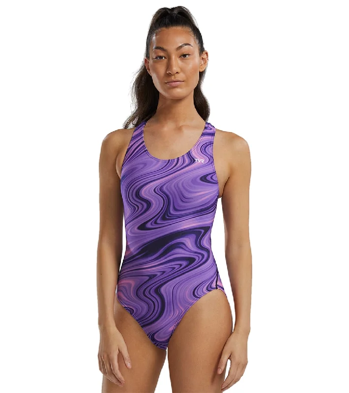 TYR Women's Vitality Durafast Elite Maxfit One Piece Swimsuit Purple Elegant Swimsuit Bottoms