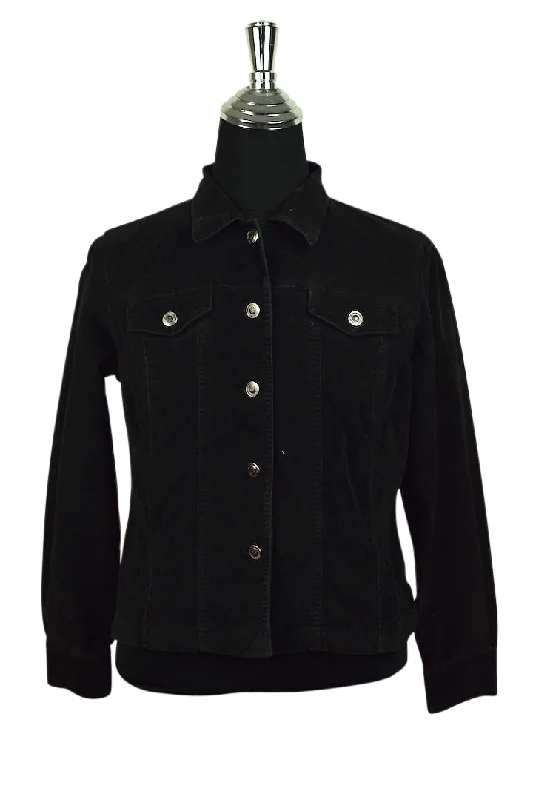 Black Corduroy Jacket Notch Collar Peter Pan Collar Cowl Neck