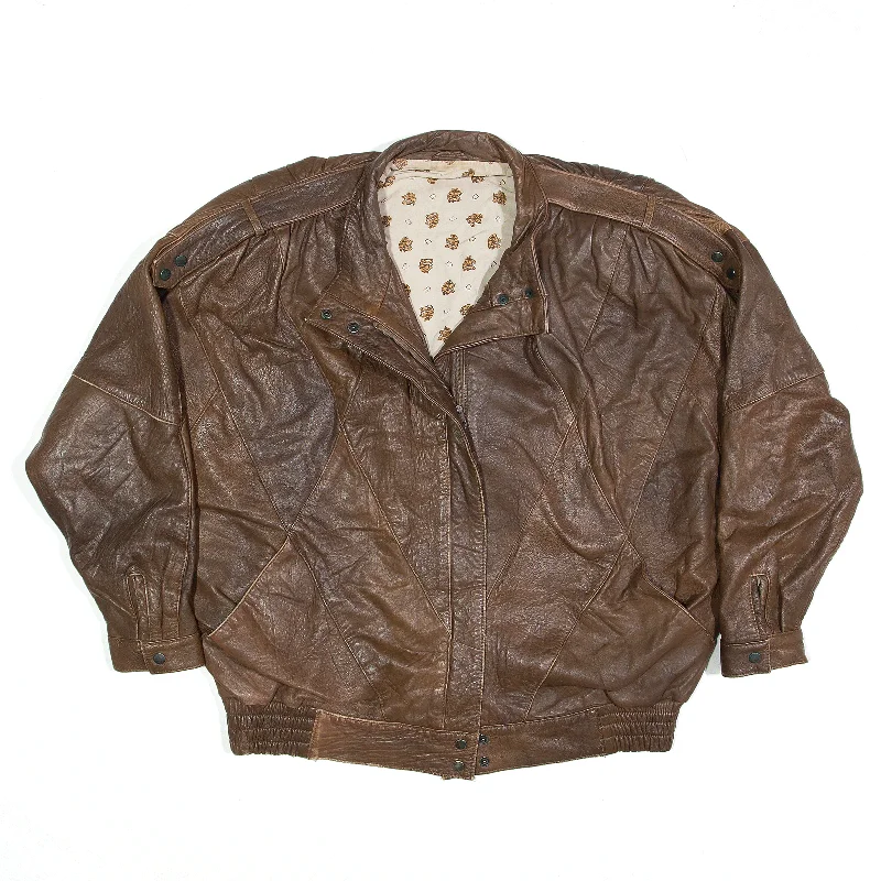 Jacket Brown 80s Leather Biker Womens M Nylon Fabric Polyester Fabric Spandex Fabric