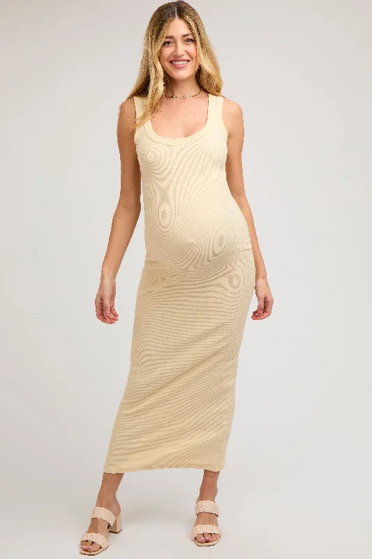 Cream Rib Knit Maternity Maxi Dress Fashionable Printed Maxi Dress