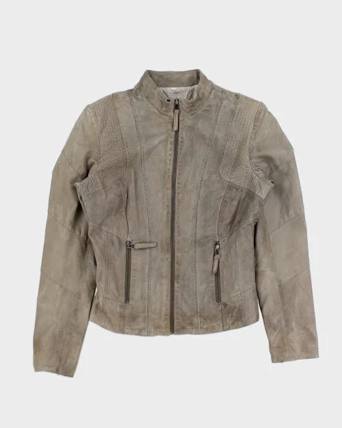 Danier Grey Leather Jacket - S Front Pockets Side Pockets Patch Pockets