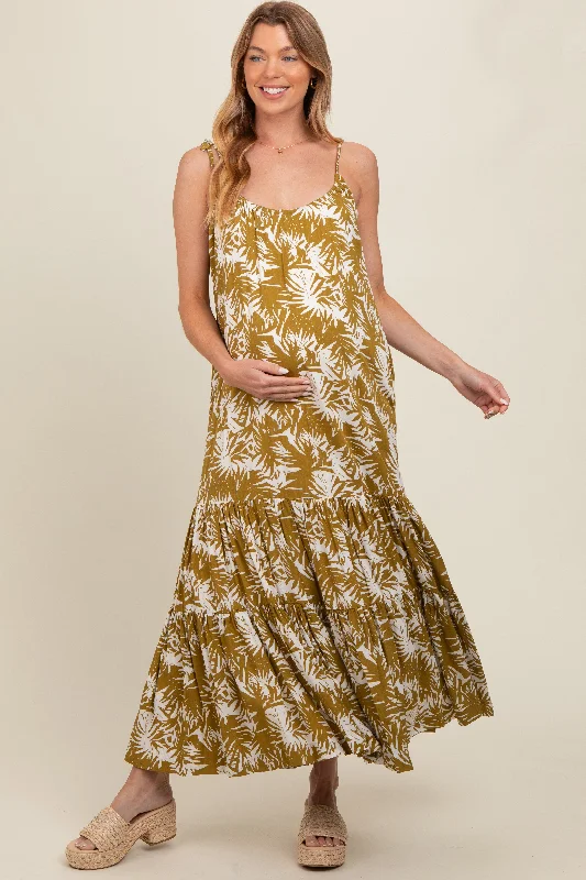 Dark Yellow Printed Maternity Maxi Dress Trendy Floral Print Maxi Dress