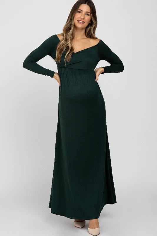 Forest Green Wrap Front Empire Waist Maternity Maxi Dress Elegant Lace Maxi Dress