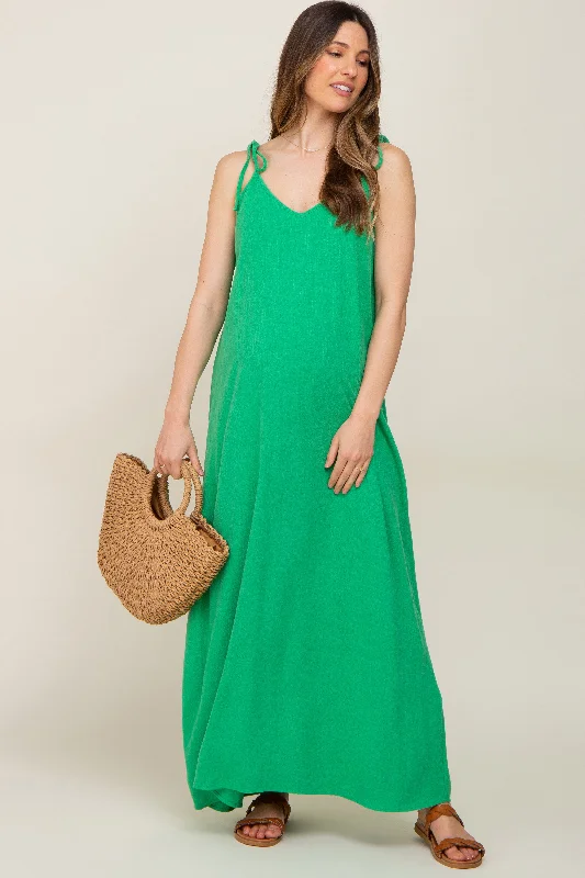 Green Linen V-Neck Tie Strap Maternity Maxi Dress Classic Black Maxi Dress