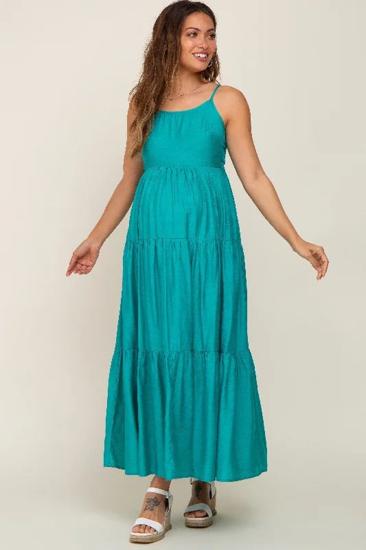 Green Tiered Maternity Maxi Dress Cozy Wrap Maxi Dress