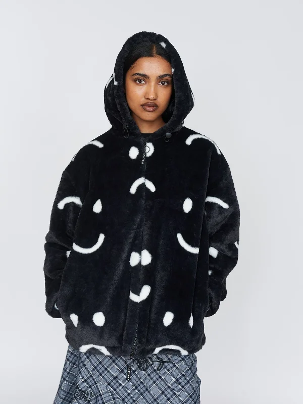 Happy Sad Faux Fur Jacket Fleece Fabric Down Fabric Feather Fabric