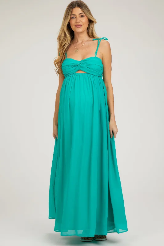 Jade Chiffon Sleeveless Cutout Front Maternity Maxi Dress Fashionable Faux Wrap Maxi Dress