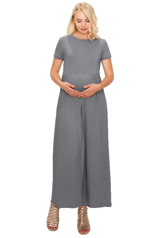 Maternity Maxi Dress -Short Sleeve Maternity Dress Casual Maxi Dress with Pockets