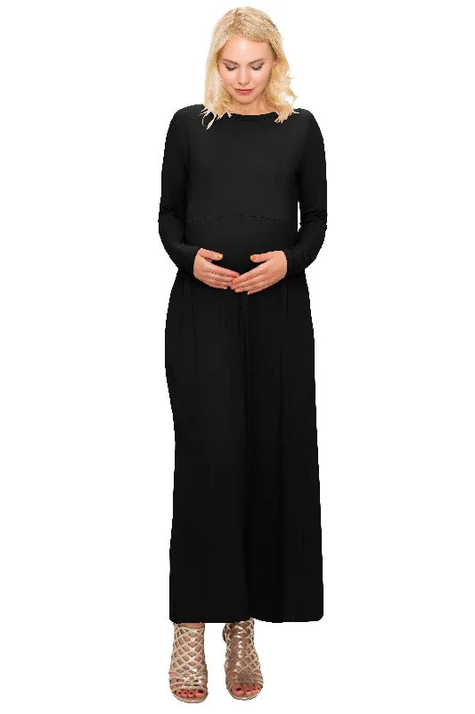 Maternity Maxi Dress -Long Sleeve Maternity Dress Comfortable Maxi Dress with Sleeves