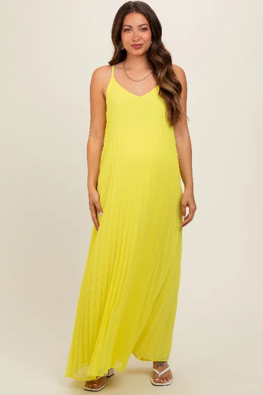 Lime Pleated Sleeveless Maternity Maxi Dress Comfortable Casual Maxi Dress