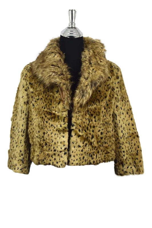 Faux Cheetah Fur Jacket Collared Jacket Crew Neck Jacket Turtle Neck Jacket