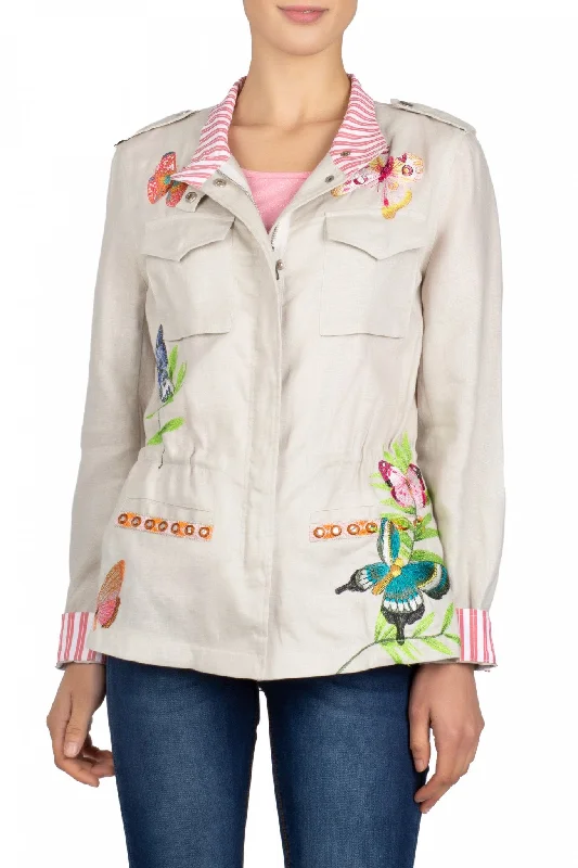 Taupe Butterfly Anorak Jacket Zippered Jacket Buttoned Jacket Snapped Jacket