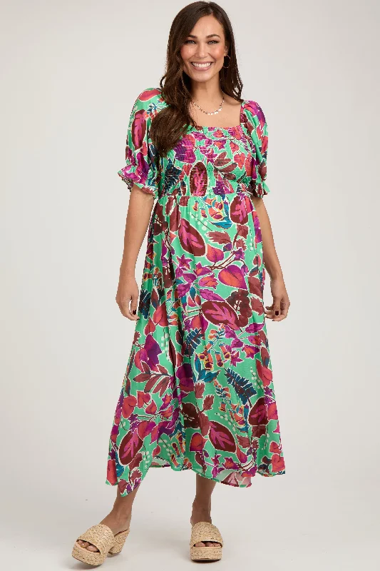 Mint Green Floral Puff Sleeve Maternity Maxi Dress Trendy Printed Maxi Dress