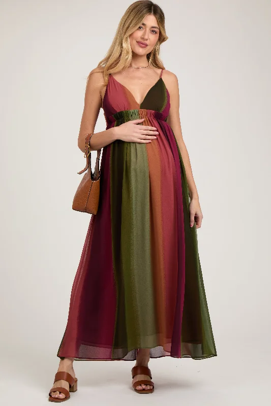 Multi-Color Ombre Chiffon V-Neck Maternity Maxi Dress Trendy Maxi Dress with Straps