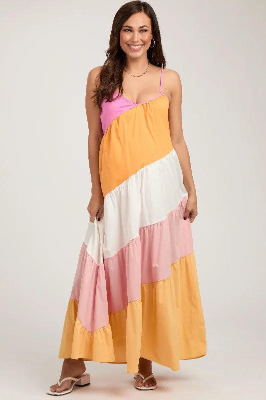 Multi-Color Sleeveless Maternity Maxi Dress Stylish Boho Chic Maxi Dress