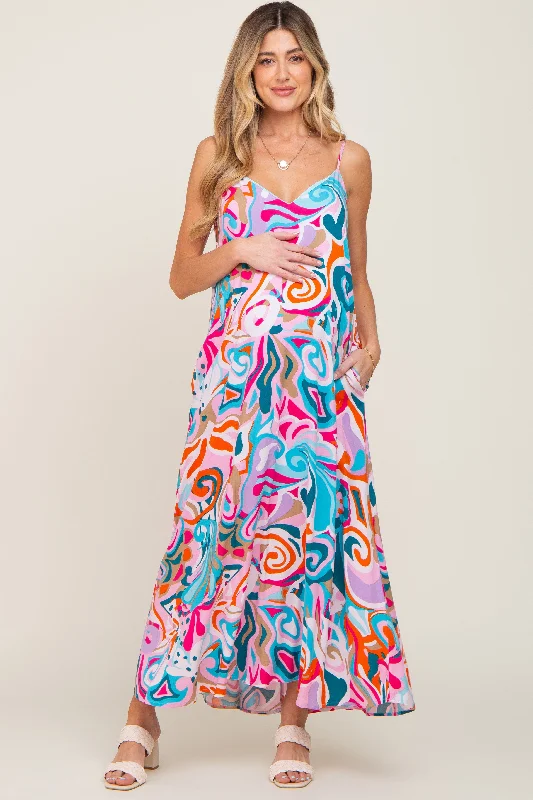 Multi-Color Sleeveless V-Neck Maternity Maxi Dress Fashionable High-Waist Maxi Dress