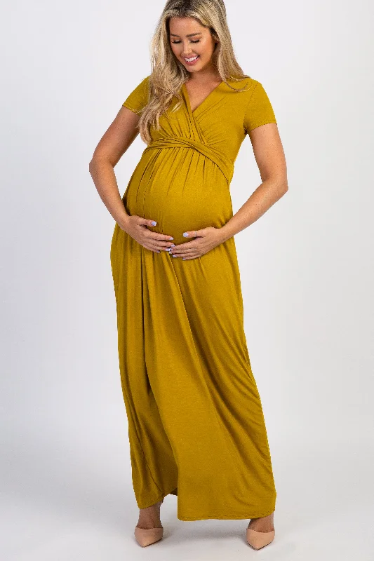 Mustard Draped Maternity/Nursing Maxi Dress Cozy Knitted Maxi Dress