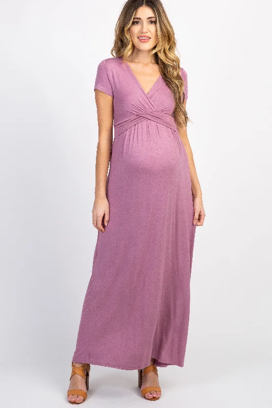 PinkBlush Mauve Draped Maternity/Nursing Maxi Dress Classic V-Neck Maxi Dress