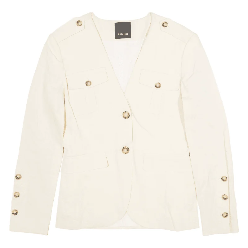 PINKO Stretch Womens Blazer Jacket Beige Linen M Toggled Jacket Drawstring Jacket Belted Jacket