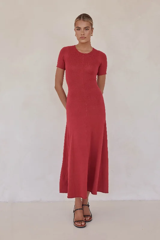 Primrose Knit Maxi Dress (Red) Comfortable Bohemian Maxi Dress