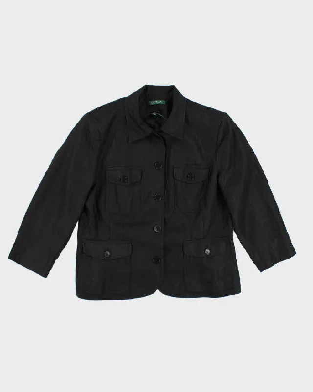 Ralph Lauren Black Linen Blazer Style Jacket - M Front Pockets Side Pockets Patch Pockets