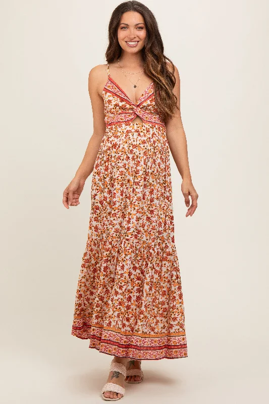 Red Floral Strapless Maternity Maxi Dress Trendy Fit-and-Flare Maxi Dress