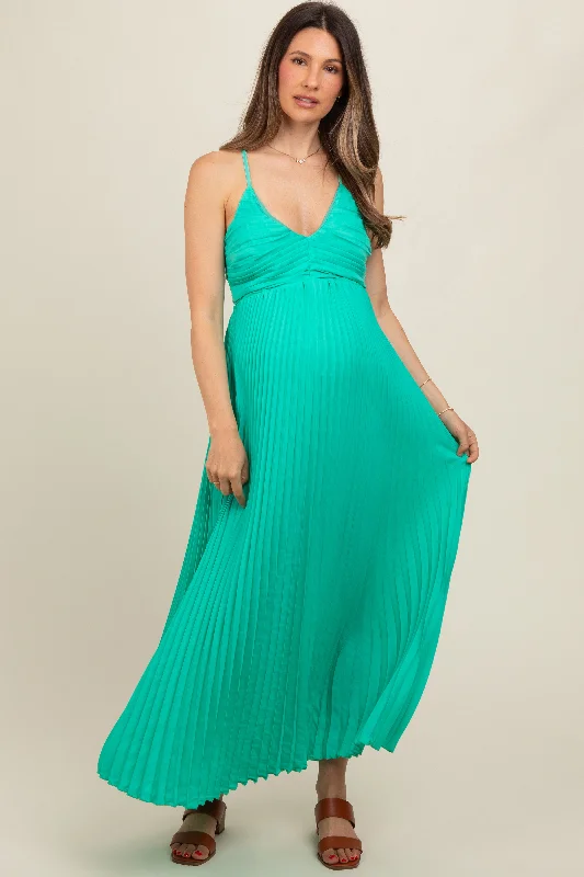 Turquoise Pleated Back Cutout Tie Maternity Maxi Dress Trendy Satin Maxi Dress