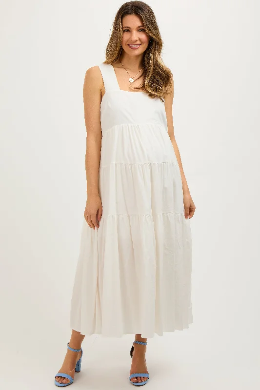 White Tiered Maternity Maxi Dress Elegant Maxi Dress with Ruffles