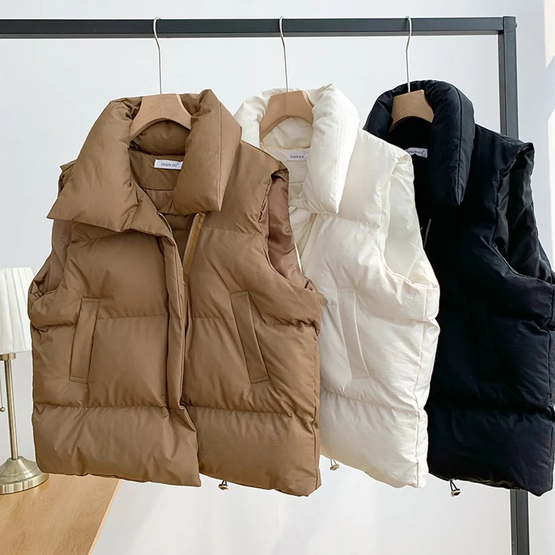 Women Fashion Autumn New 2023 Stand Collar Elegant Down Coats Warm Outerwear Casual Belt Sleeveless Winter Women Vests Jackets Nylon Jacket Polyester Jacket Spandex Jacket