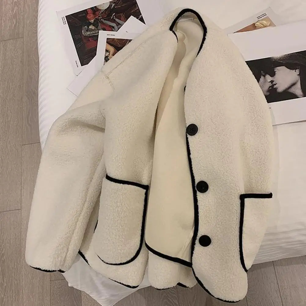 Women Faux Shearling Jacket Women Loose Jacket Stylish Women's Round Neck Cardigan Coat Thick Warm Fashionable Winter Jacket Cardigan Sweater Pullover