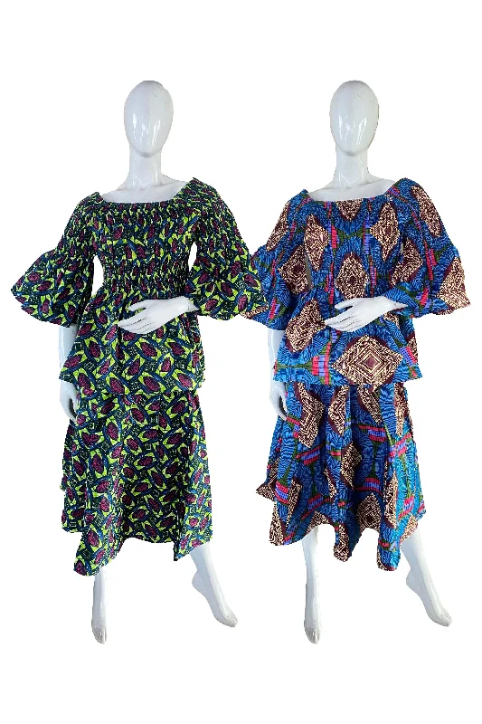 African Midi Skirt and Smoked Peplum Blouse (Pack of 2 Pieces) silk skirt smooth