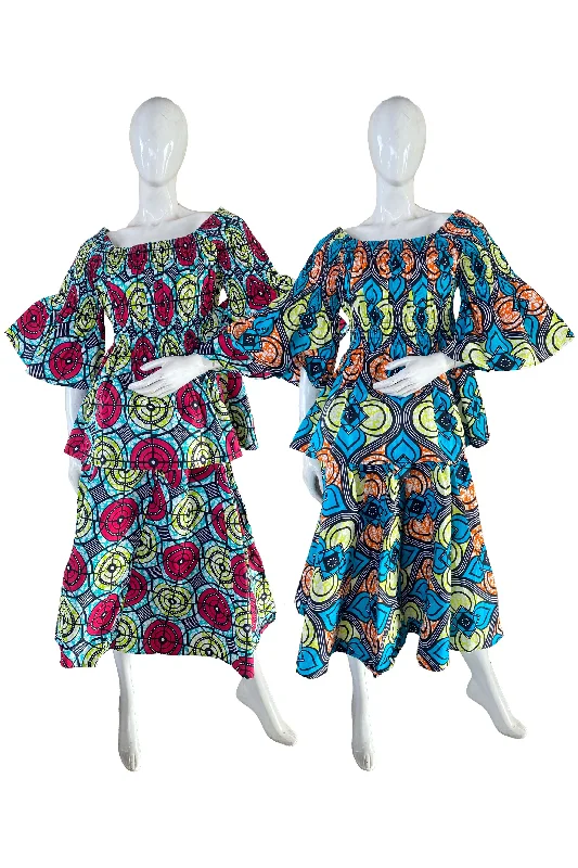 African Midi Skirt and Smoked Peplum Blouse (Pack of 2 Pieces) silk skirt sleek