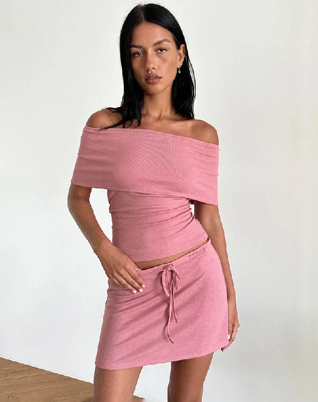 Allea Mini Skirt in Dusky Pink Sheer Knit corduroy skirt textured