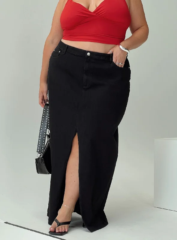 Batkins Maxi Skirt Black Curve chiffon skirt airy