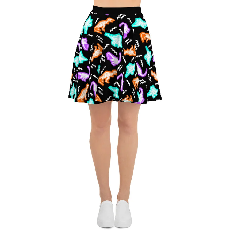 Black 90s Neon Dinos - Womens Dinosaur Skirt denim skirt durable