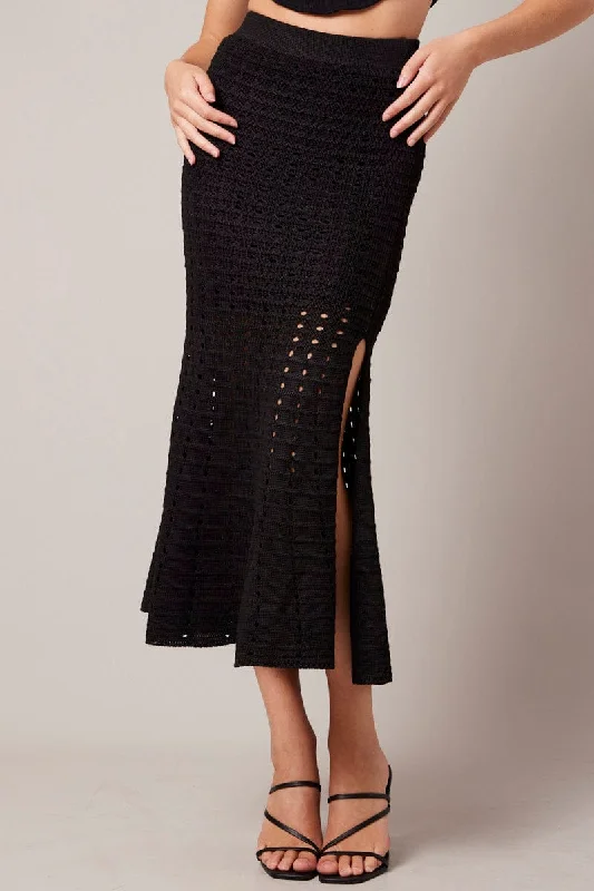 Black Knit Skirt Crochet zip skirt side