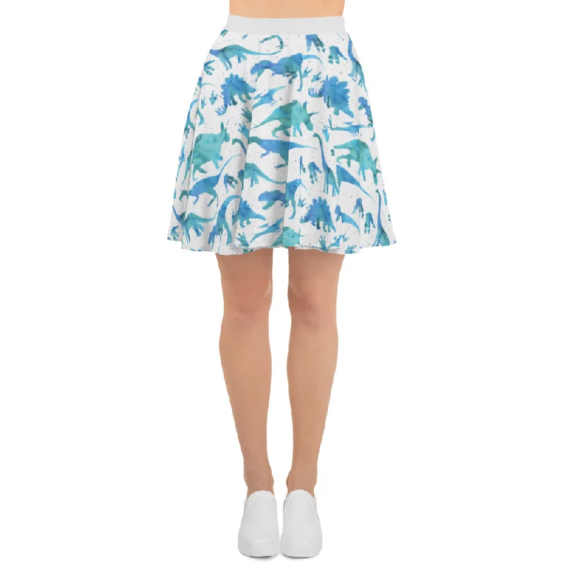 Blue Watercolor - Women's Dinosaur Skirt linen skirt light