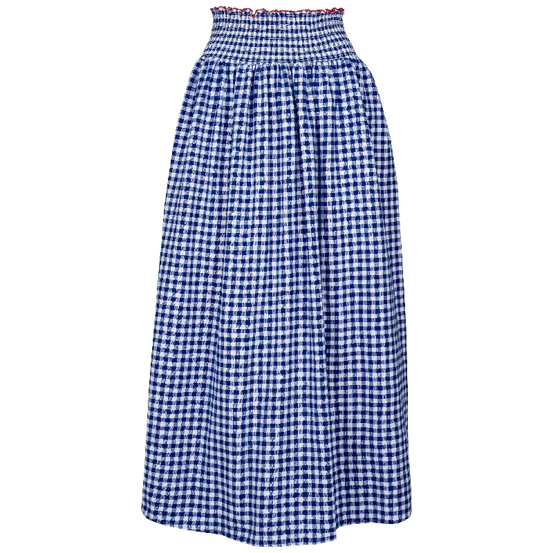 Cotton Gingham Skirt With Wide Elasticated Waist | Blue chiffon skirt flowing