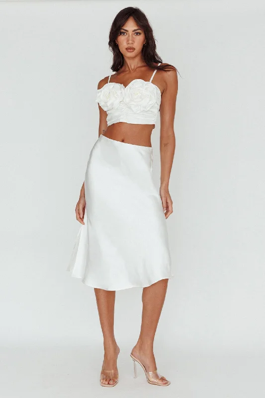 Daze Satin Midi Skirt Cream linen skirt natural