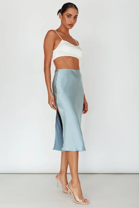 Daze Satin Midi Skirt Light Blue linen skirt light