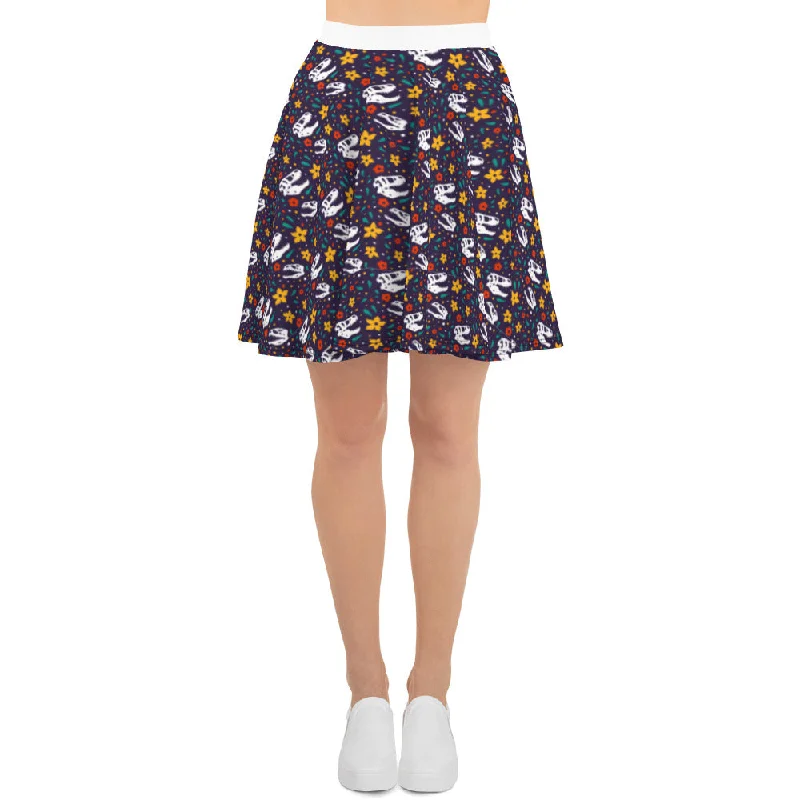 Dinosaur Flowers - Women's Dinosaur Skirt button skirt front