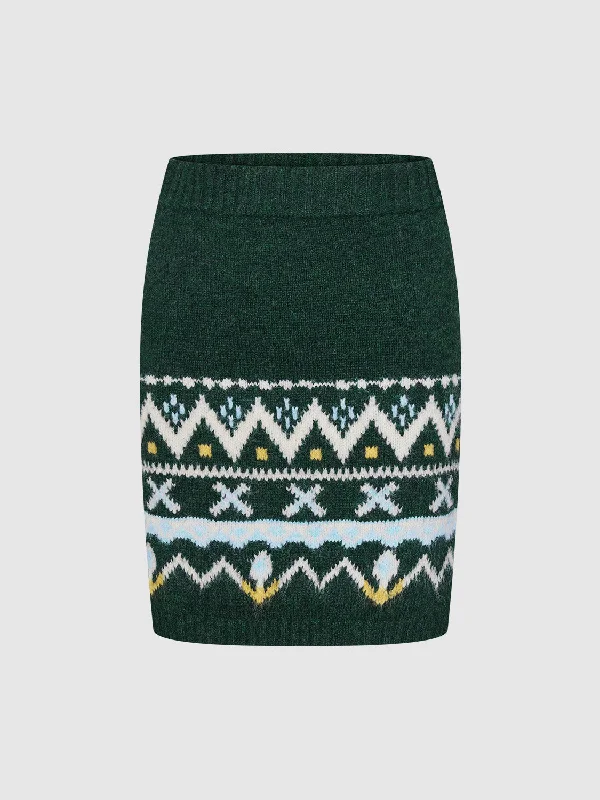 Fair Isle Straight Mini Knitted Skirts athletic skirt fit